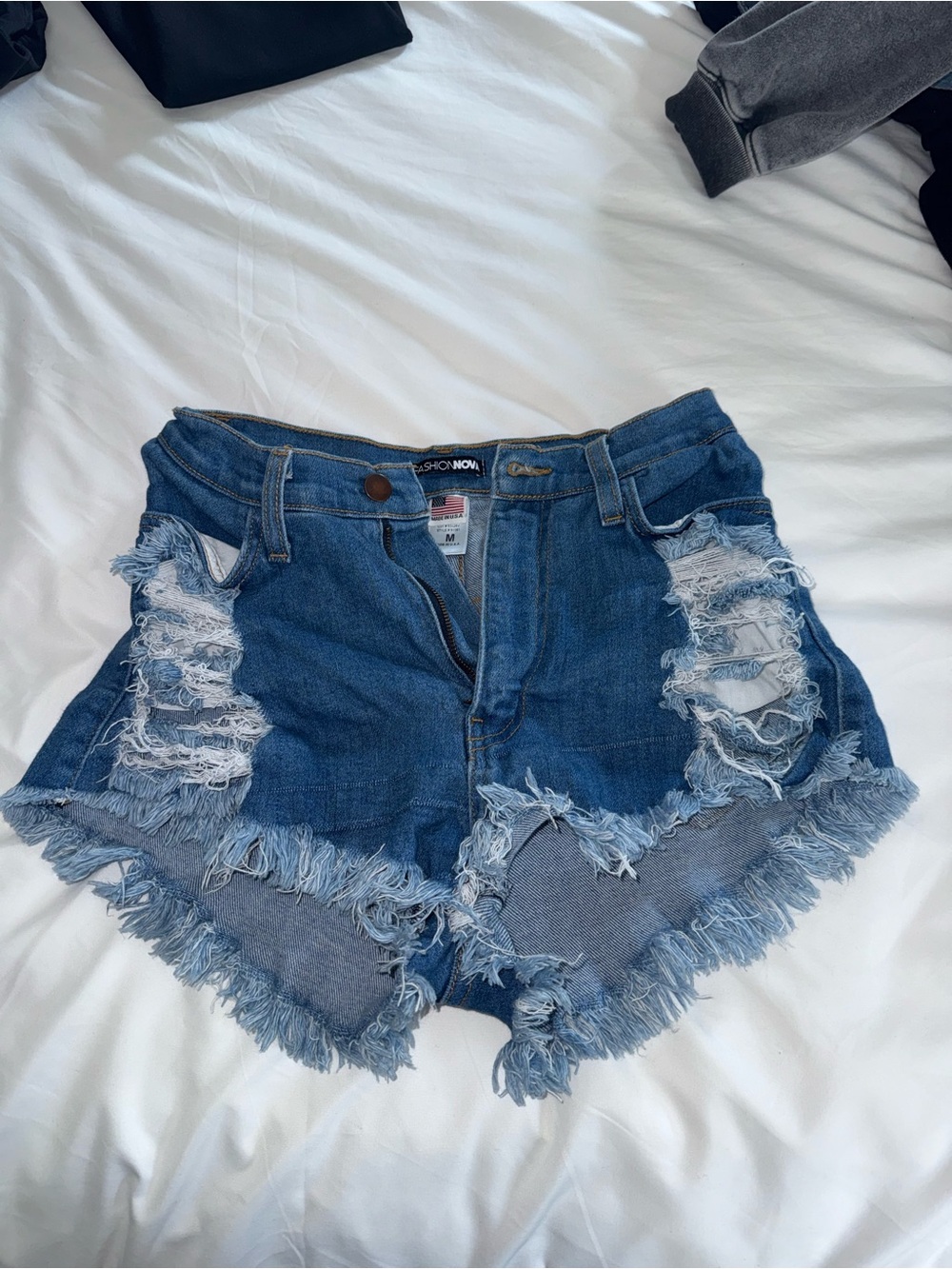 Fashion Nova Distressed Dark Blue Denim Shorts